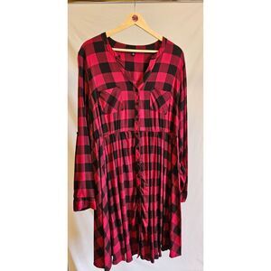 Torrid Buffalo Plaid Pink/Black Drawstring Shirt Dress Size 1